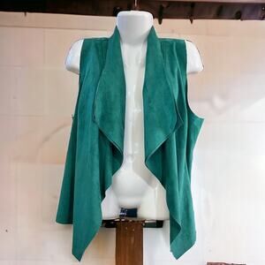 CHAUS New York Women's Green Open Front Drape Sleeveless Vest | Size XL